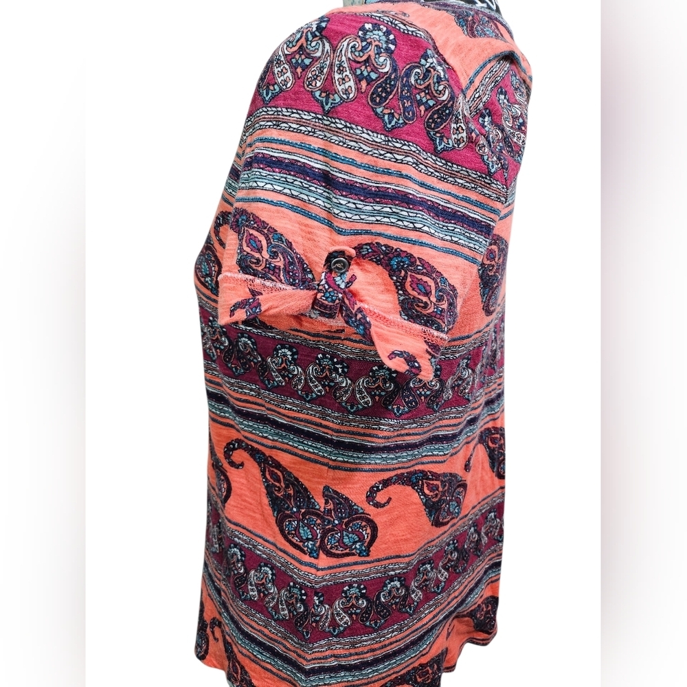 Lucky Brand Salmon Tribal Aztec Henley Shirt Medium - Picture 4 of 8